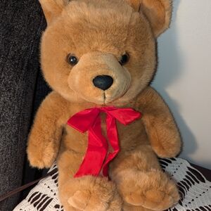 Adorable Brown Teddy Bear with Red Bow